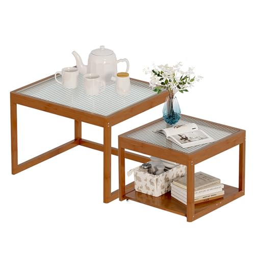 Nesting Glass End Table Set of 2 Bamboo L952