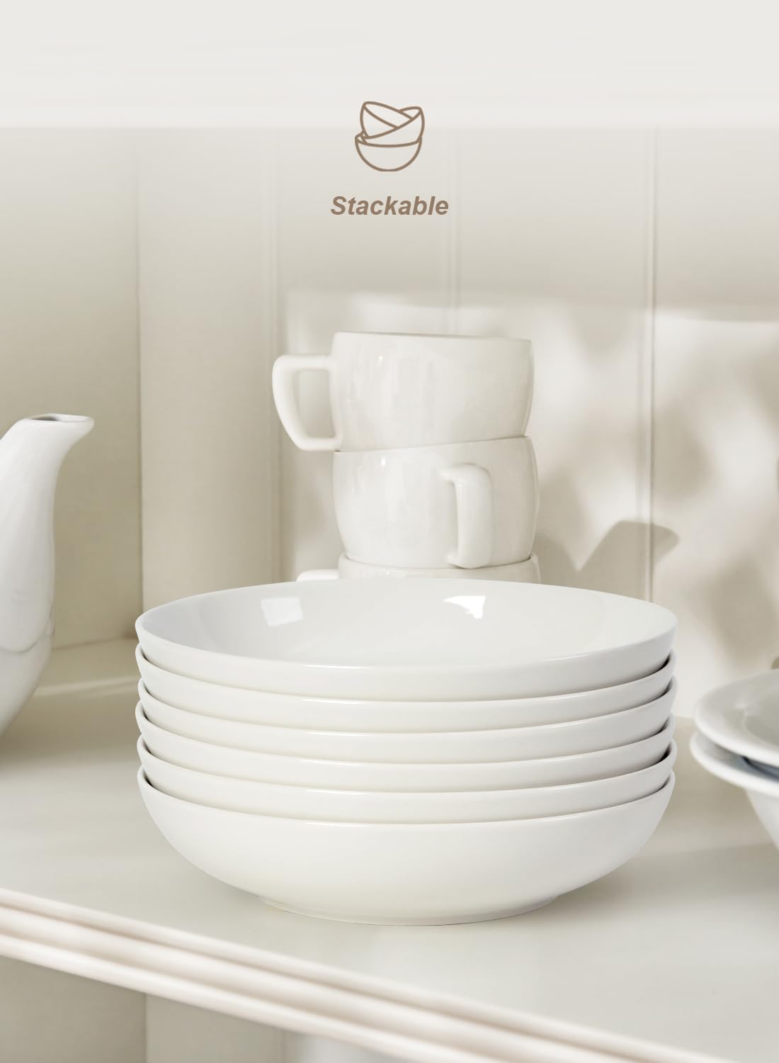 30oz Set of 4 White Porcelain Pasta Bowls P13675
