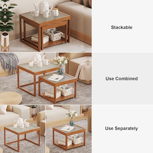 Nesting Glass End Table Set of 2 Bamboo L952