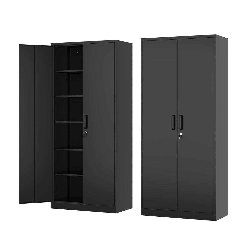 71” Tall Black Steel Storage Cabinet with Lockable Doors and Adjustable Shelves B586