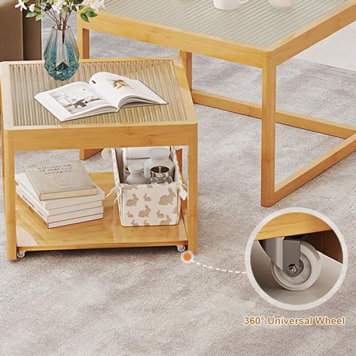 Nesting Glass End Table Set of 2 Bamboo L952
