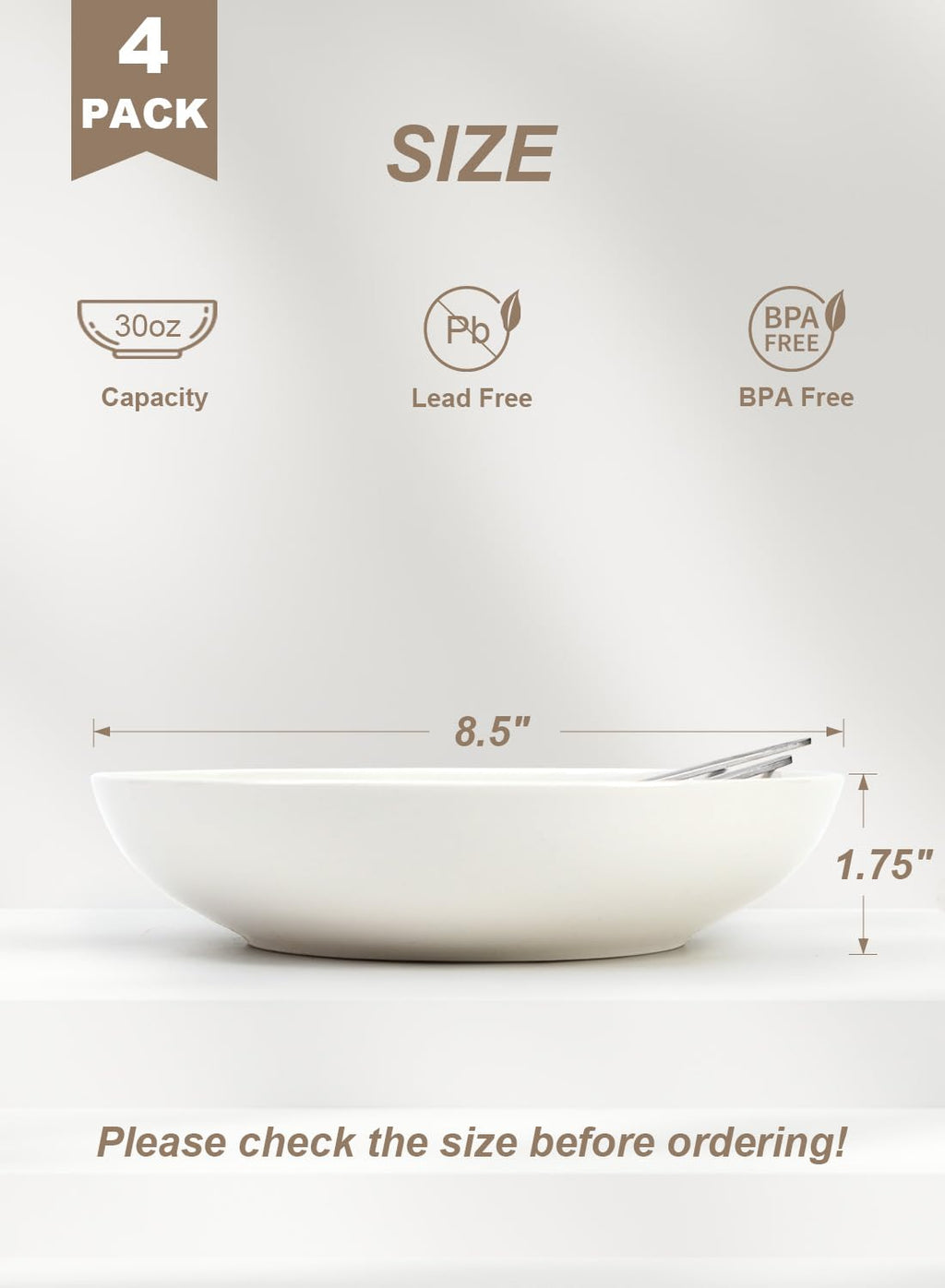 30oz Set of 4 White Porcelain Pasta Bowls P13675