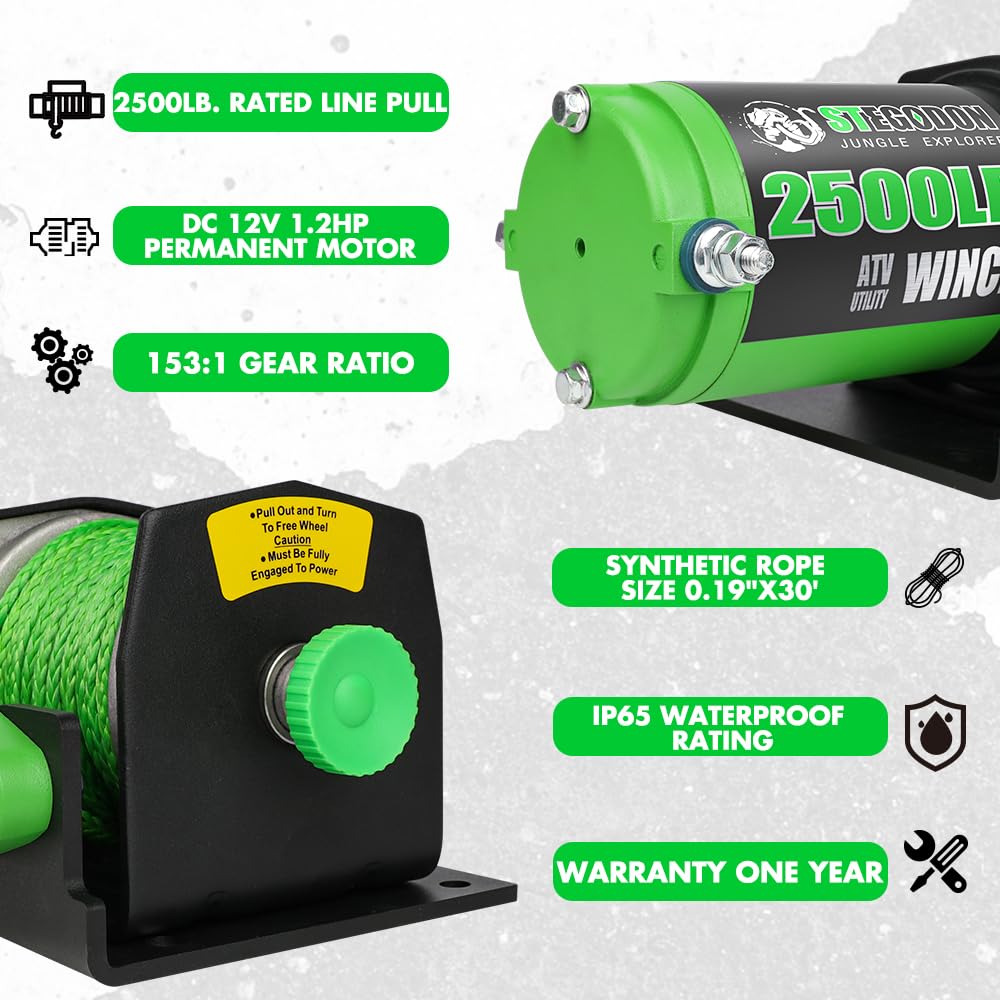 2500 lb. 12V Waterproof Synthetic Rope Electric Winch P9884