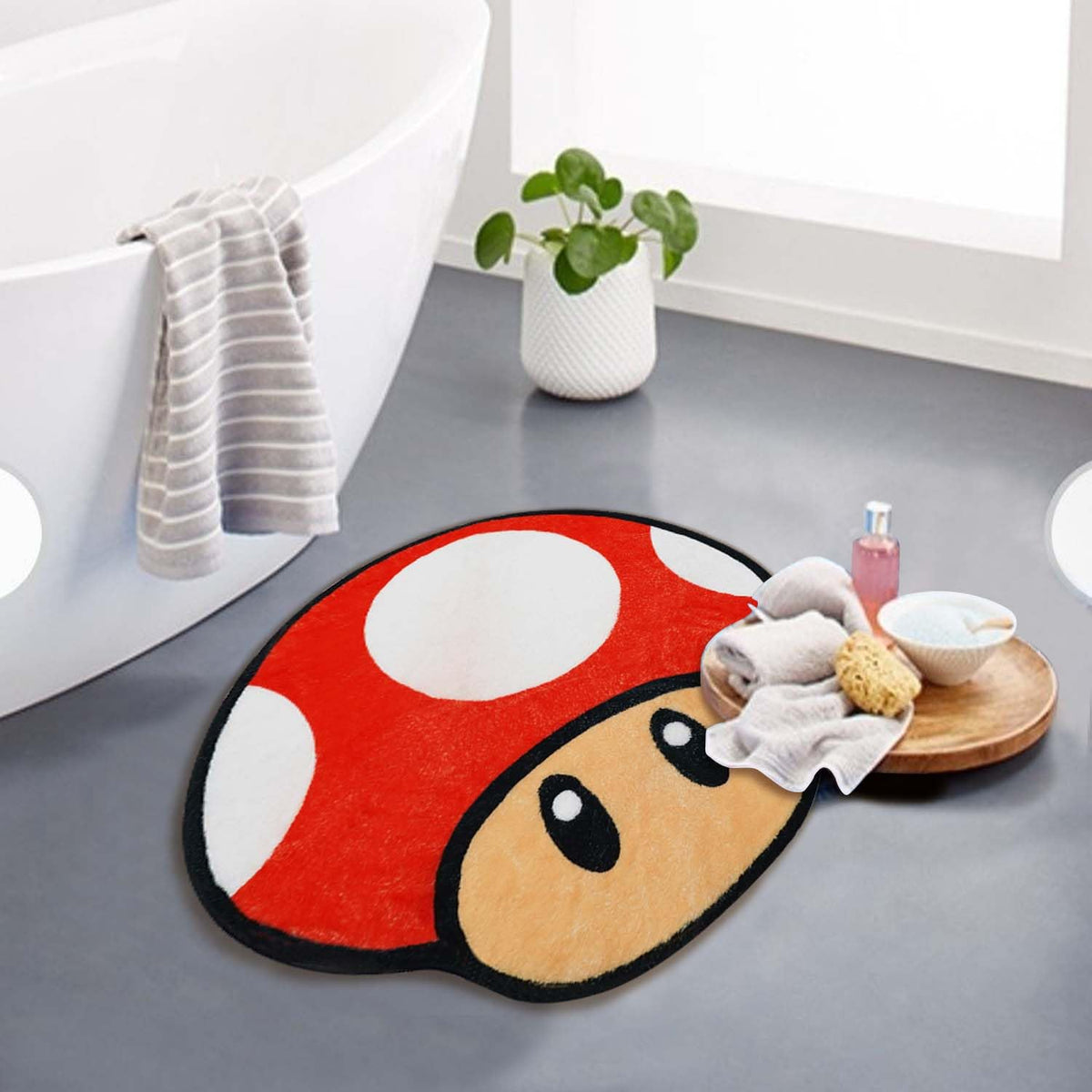 Red Irregular Shaped Non-Slip Absorbent Washable Bath Mat S8157
