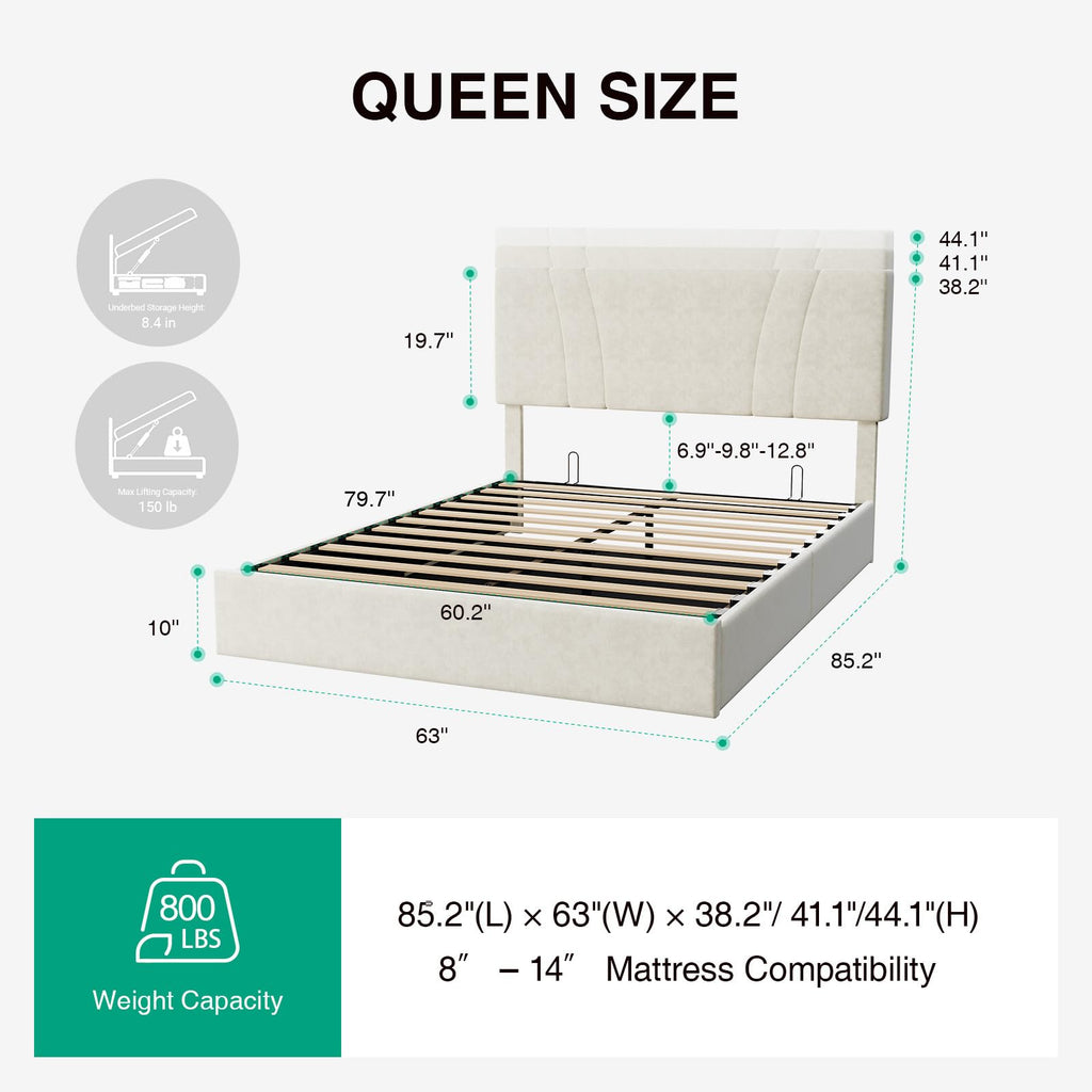White Queen Lift Up Storage Bed Frame T214