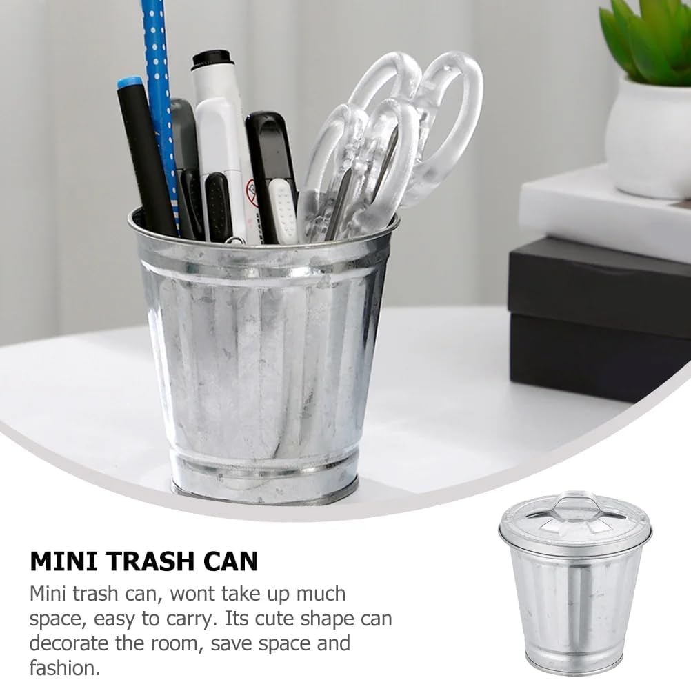 Silver Mini Galvanized Trash Can with Lid D373961