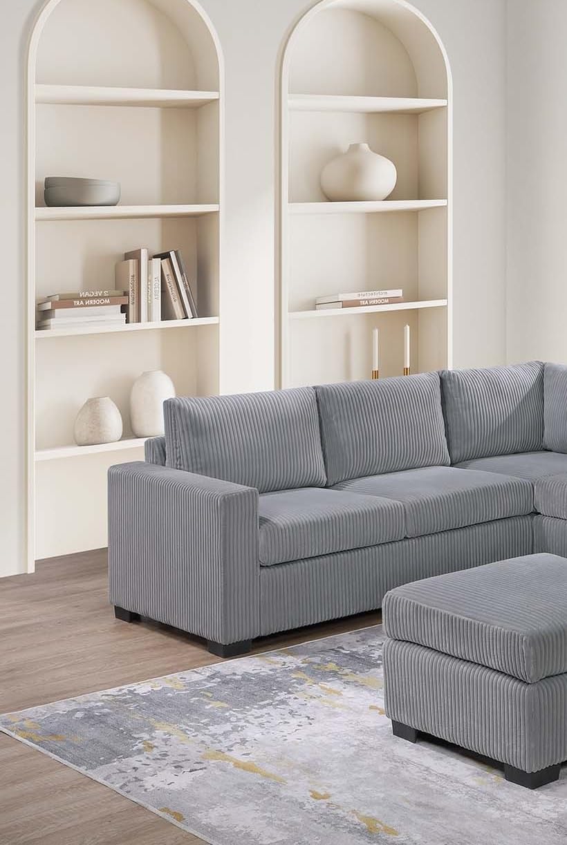 Light Gray Corduroy 4pc Sectional Sofa Set D2676
