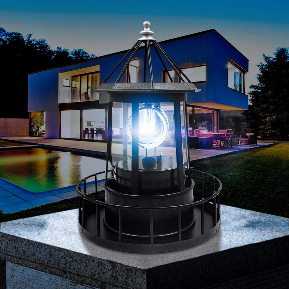 Black Solar LED Lighthouse Garden Decoration I364797