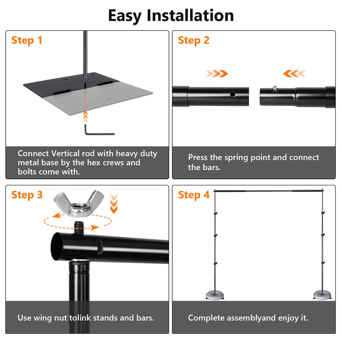 Adjustable Photography Backdrop Stand Kit 10ft x 8.5ft with Clamps and Carrying Bag B4219
