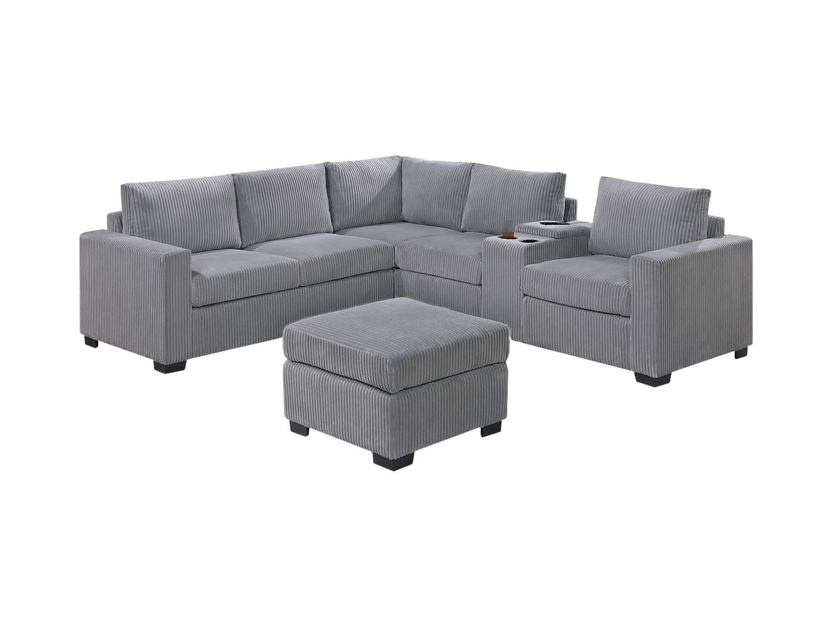 Light Gray Corduroy 4pc Sectional Sofa Set D2676