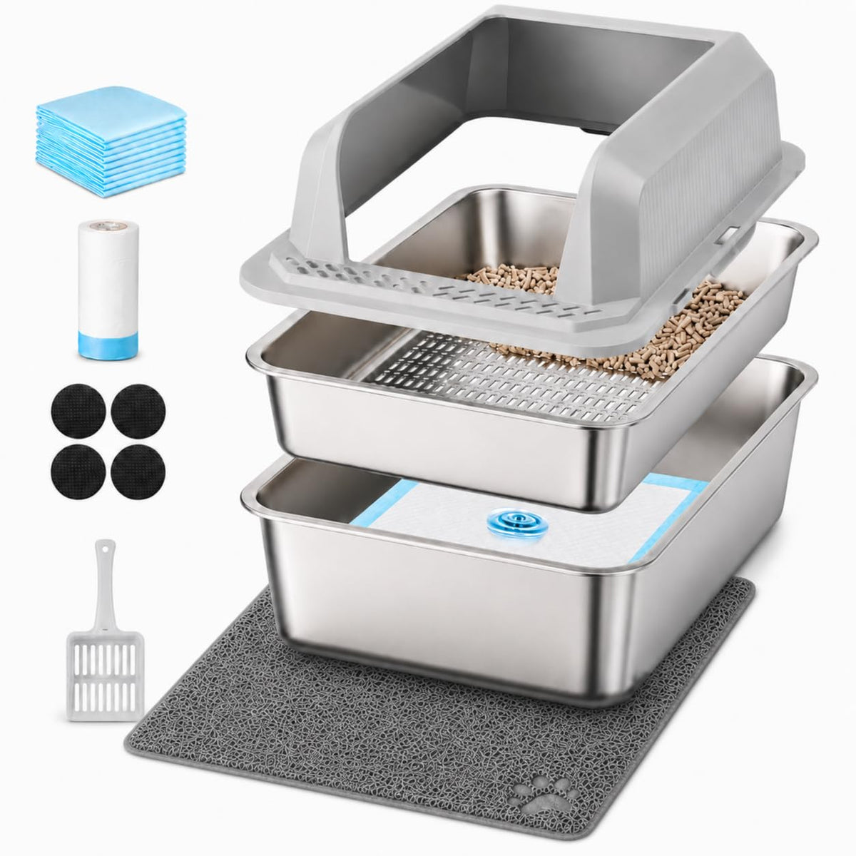 Stainless Steel Sifting Litter Box with Lid G23315