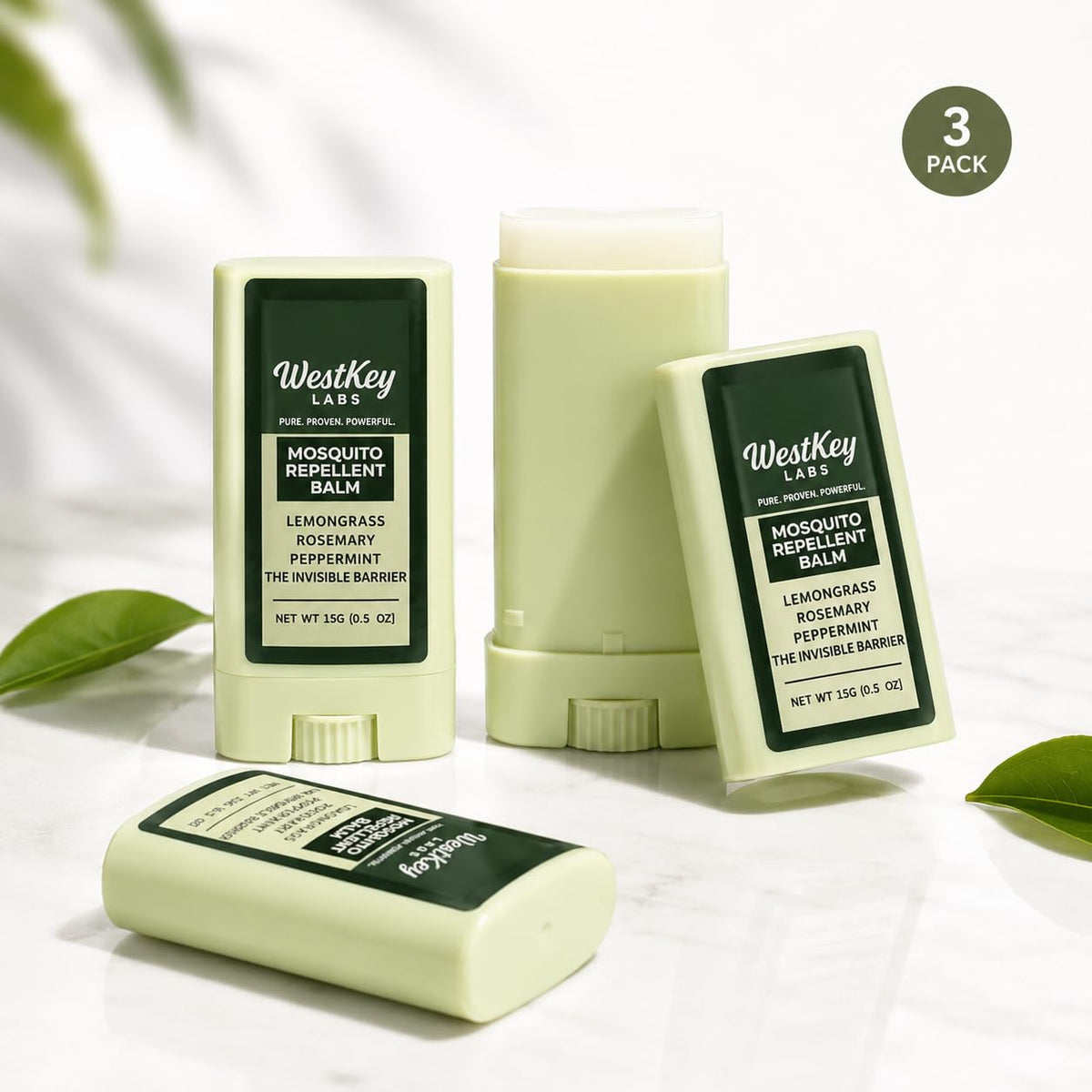 Mosquito Repellent Balm Stick 3-Pack 0.5oz DEET-Free Plant-Based L593
