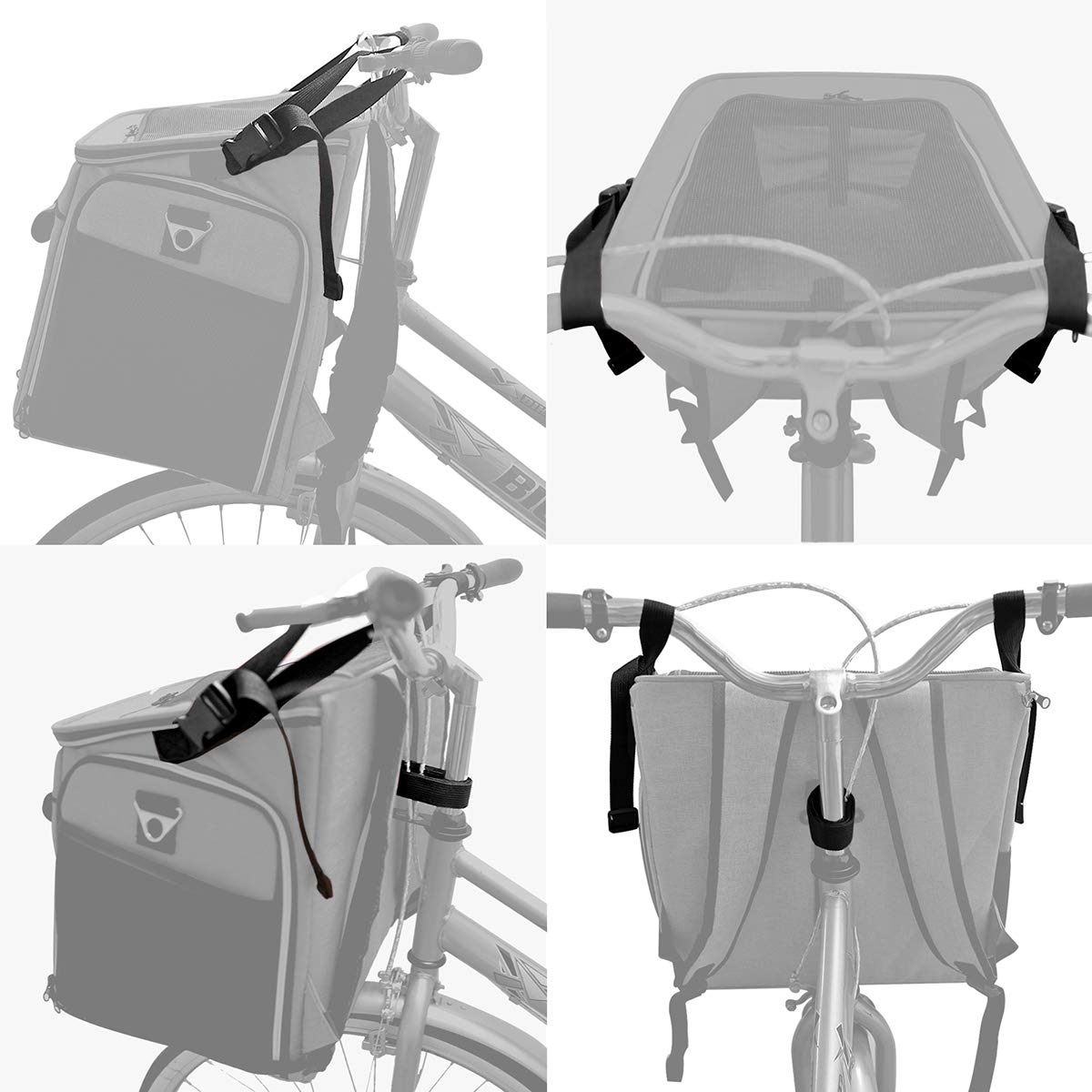 Foldable Soft-Sided Dog Bike Basket Carrier with 2 Open Doors E205429