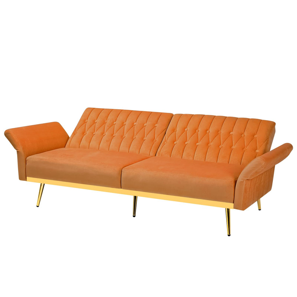 70" Velvet Futon with Adjustable Backrest and Armrests R6582