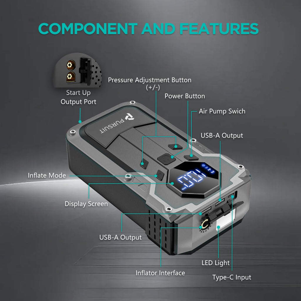 2000A Peak 150PSI Portable Jump Starter with Air Compressor T716