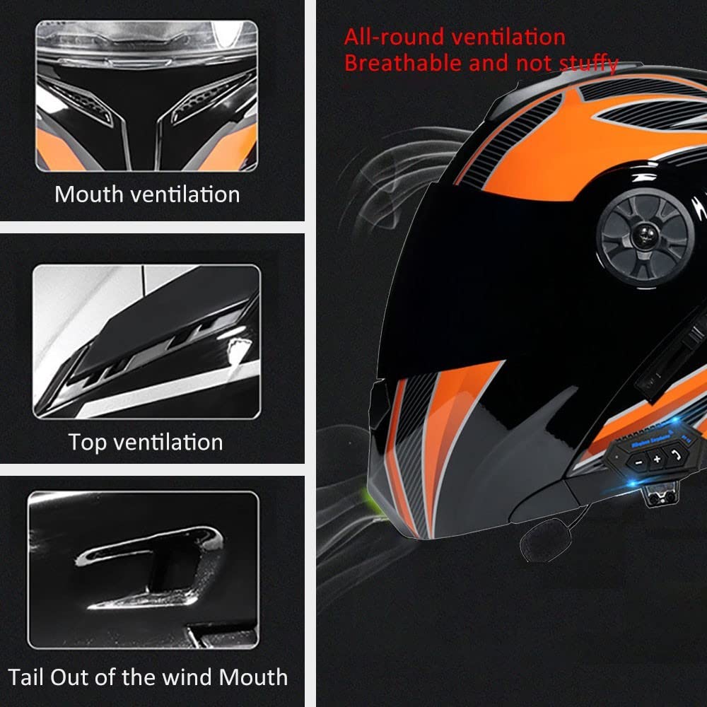 Bluetooth Modular Motorcycle Helmet DOT/ECE Approved Full Face Flip up Anti-Fog Double Visor Built-in Dual Speaker with Microphone W476