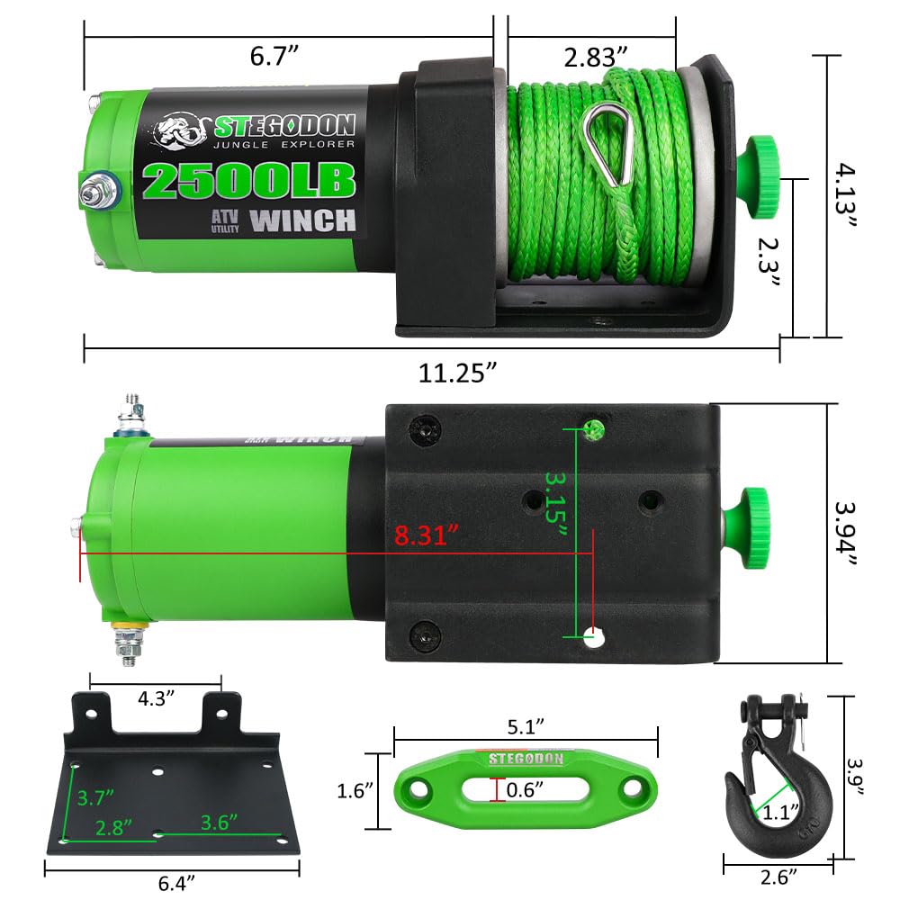 2500 lb. 12V Waterproof Synthetic Rope Electric Winch P9884