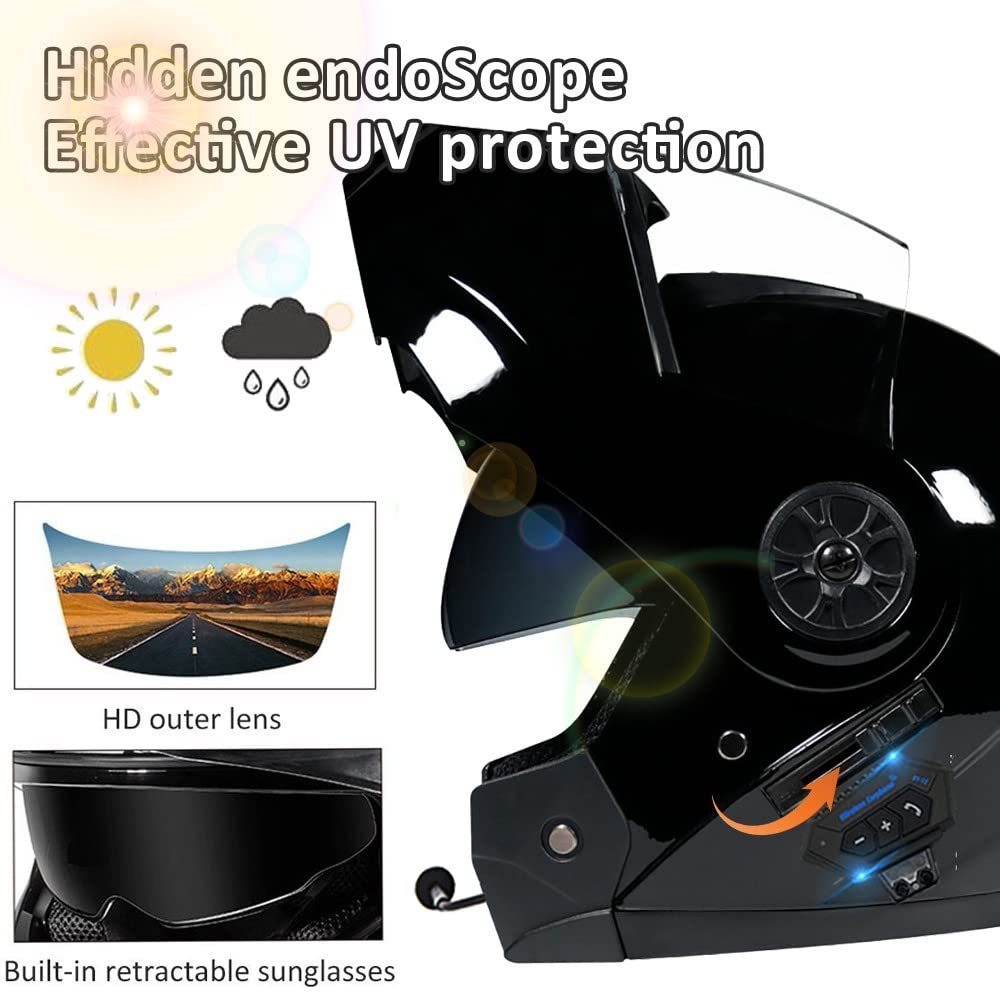 Bluetooth Modular Motorcycle Helmet DOT/ECE Approved Full Face Flip up Anti-Fog Double Visor Built-in Dual Speaker with Microphone W476