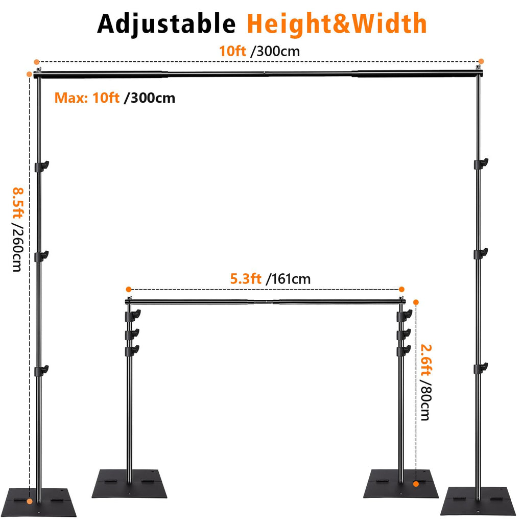 Adjustable Photography Backdrop Stand Kit 10ft x 8.5ft with Clamps and Carrying Bag B4219
