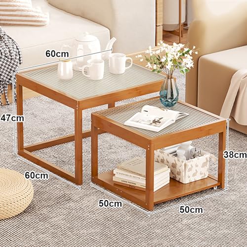 Nesting Glass End Table Set of 2 Bamboo L952