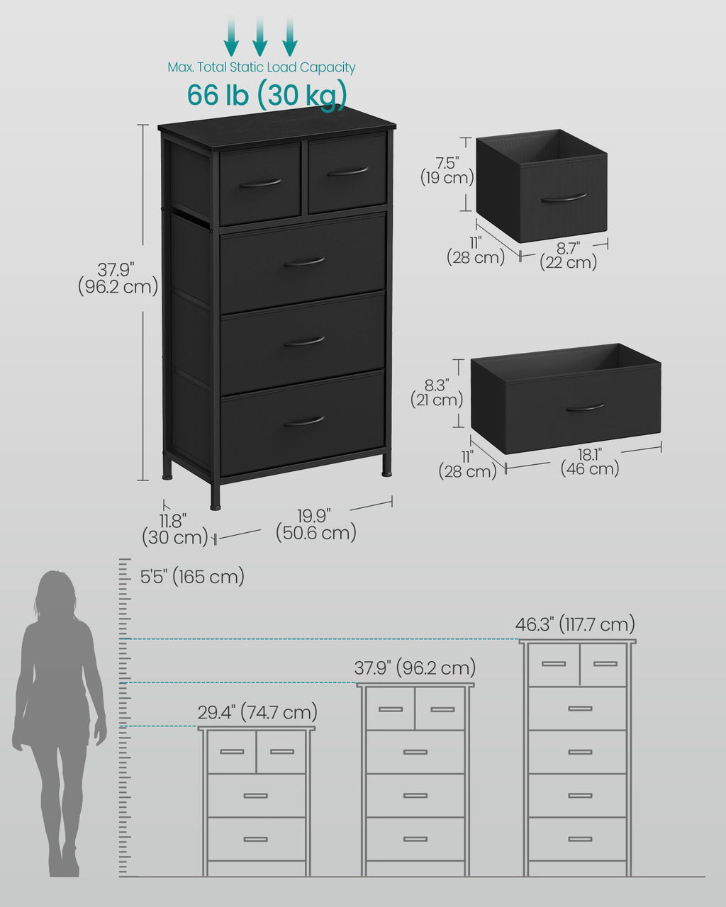 Tall Dresser with 5 Fabric Drawers O92864