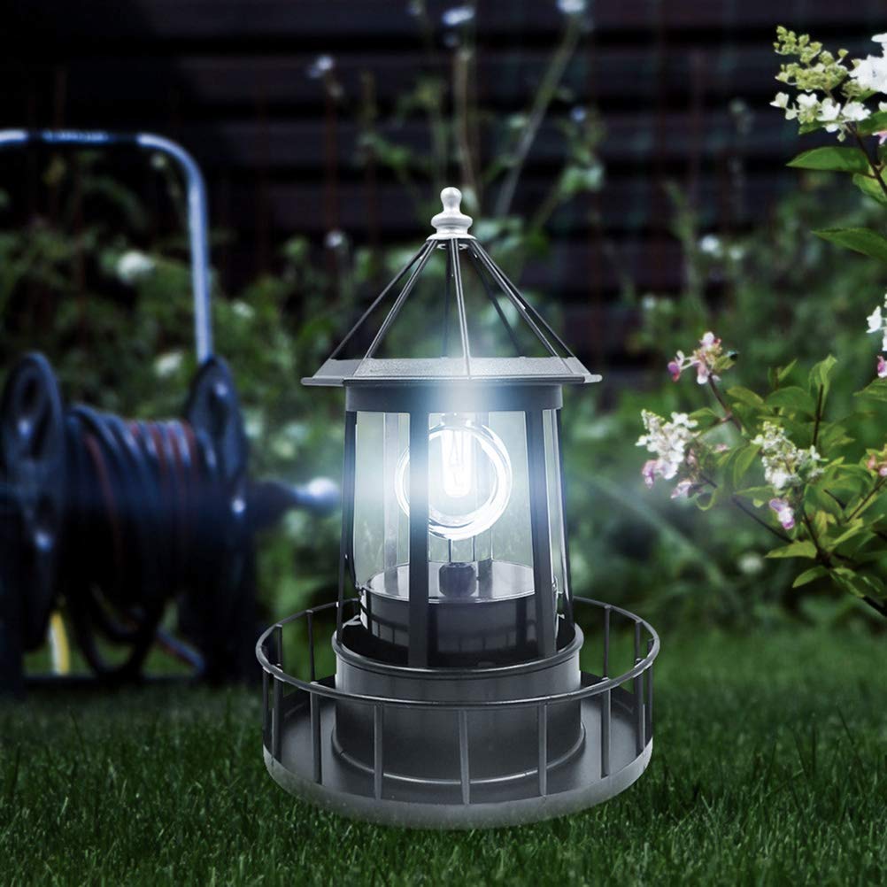 Black Solar LED Lighthouse Garden Decoration I364797