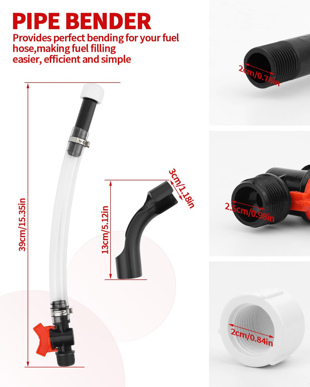 15 Inch Fuel Filler Hose Spout Replacement with Ball Valve A989737