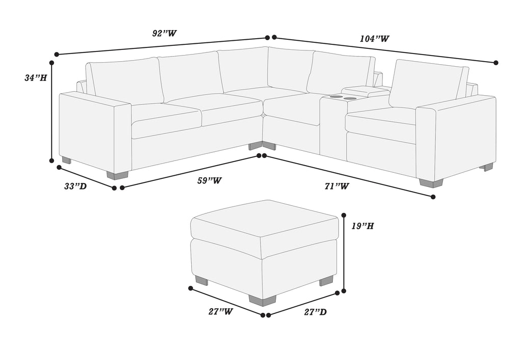Light Gray Corduroy 4pc Sectional Sofa Set D2676