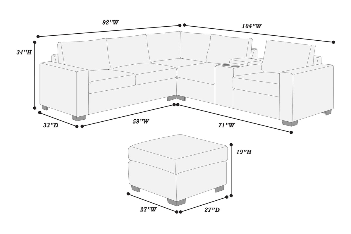 Light Gray Corduroy 4pc Sectional Sofa Set D2676