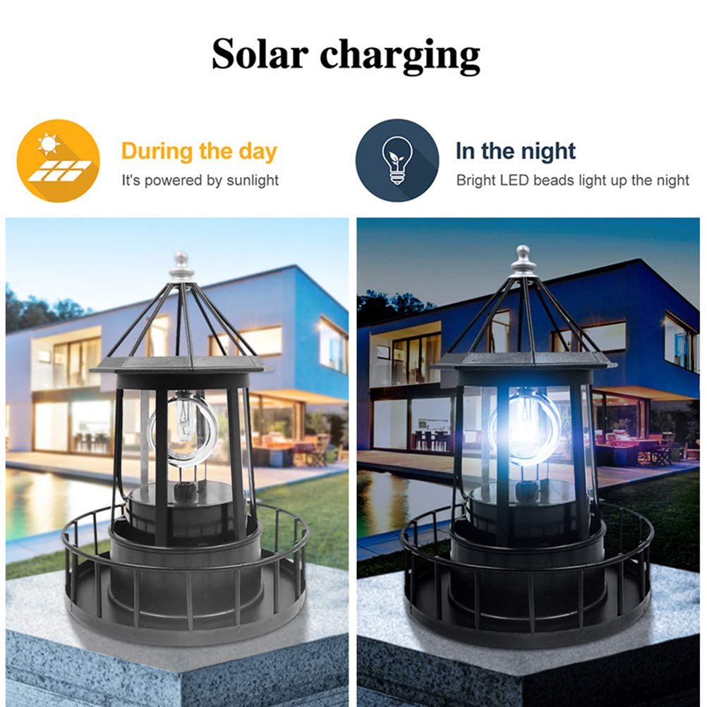 Black Solar LED Lighthouse Garden Decoration I364797