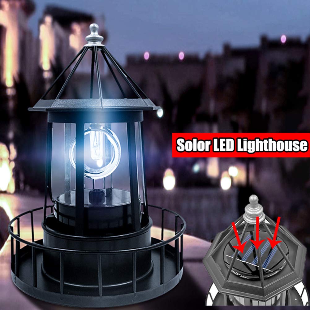 Black Solar LED Lighthouse Garden Decoration I364797