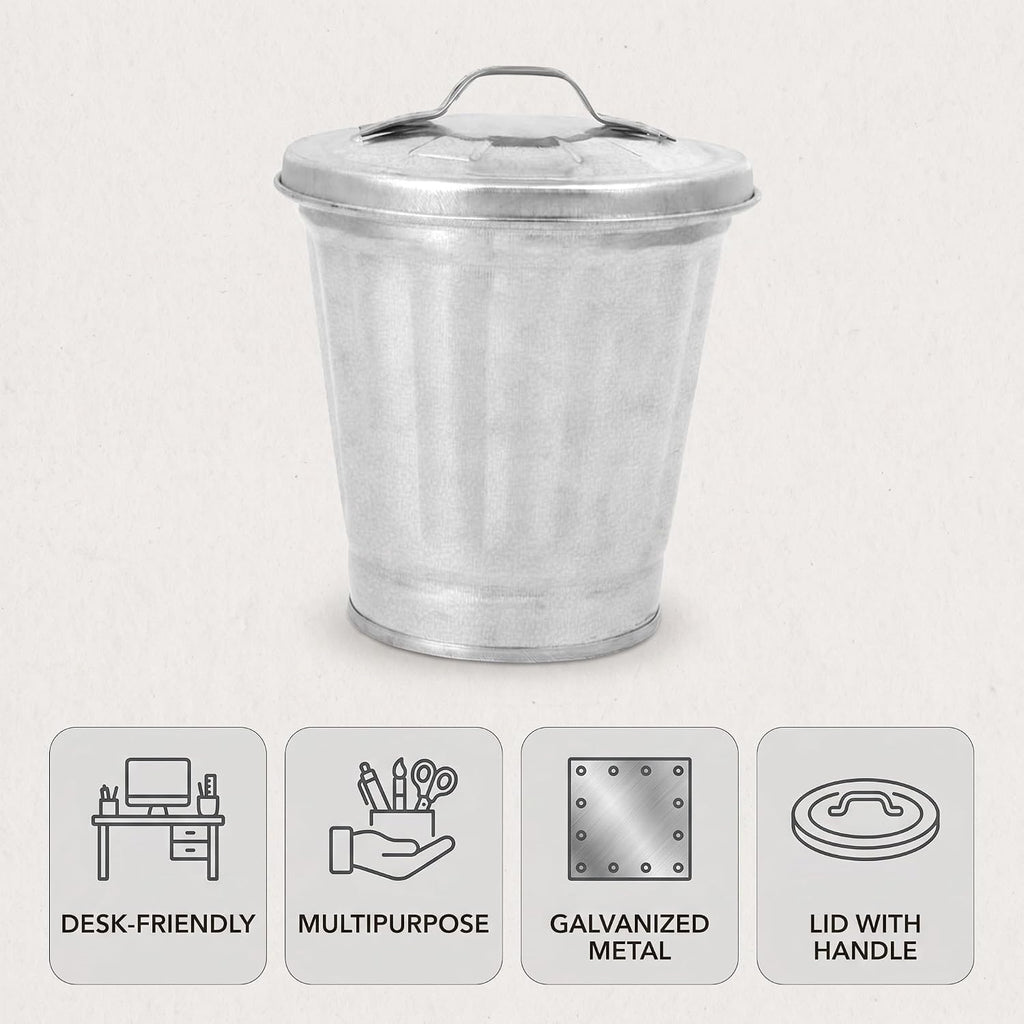 Silver Mini Galvanized Trash Can with Lid D373961