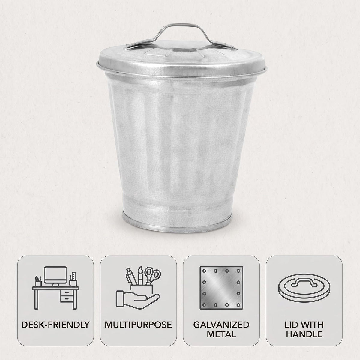 Silver Mini Galvanized Trash Can with Lid D373961