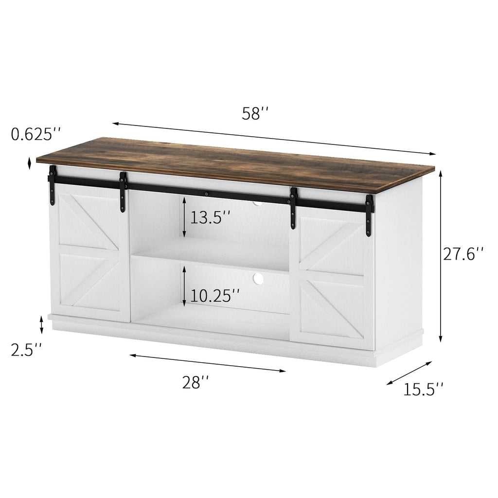 White Farmhouse TV Stand with Sliding Barn Doors O96630