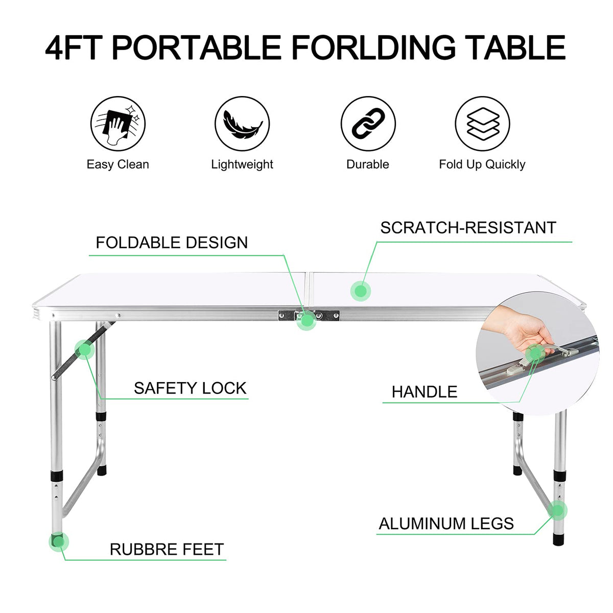 4 FT Aluminum Height Adjustable Folding Camping Table T277