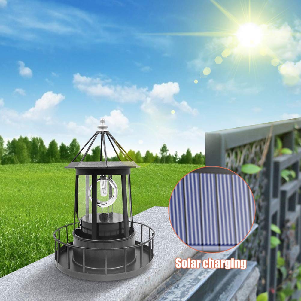 Black Solar LED Lighthouse Garden Decoration I364797