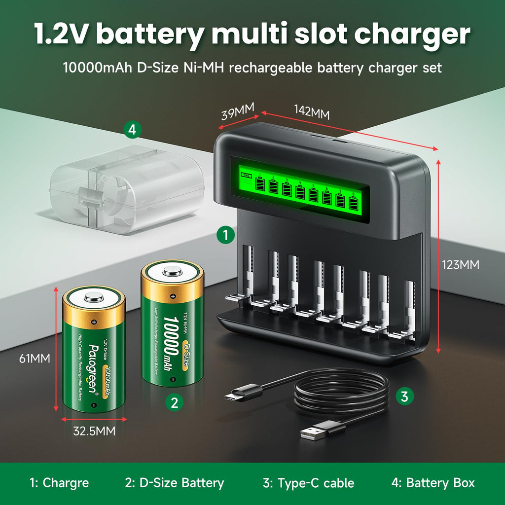 Rechargeable D Batteries with Charger A555658