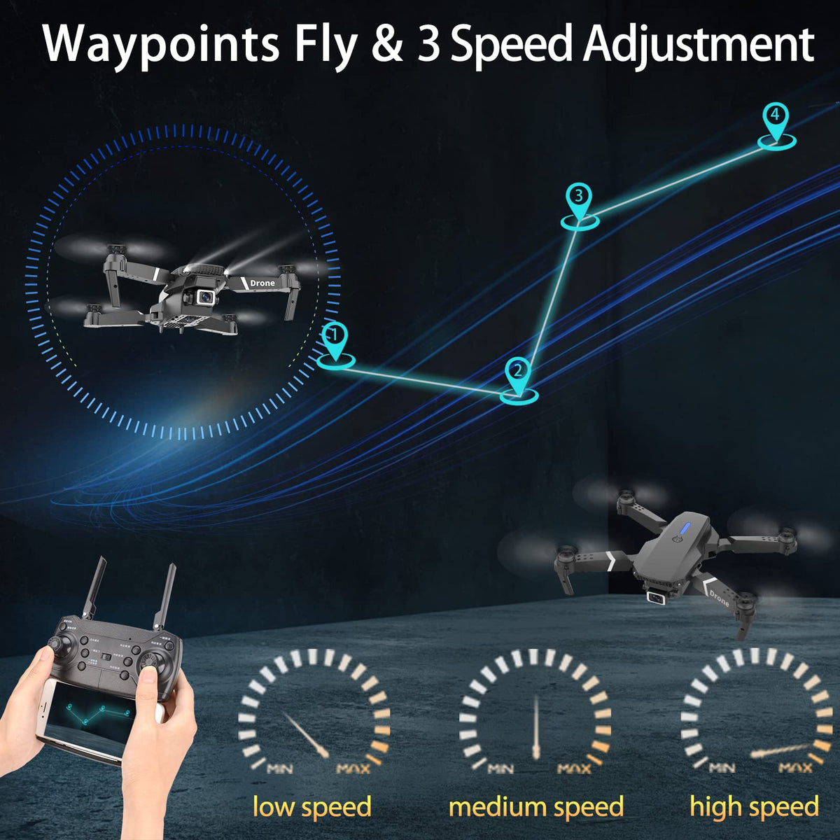 Foldable RC Quadcopter Drone with 1080P Camera, 2 Batteries, Carrying Case W707926