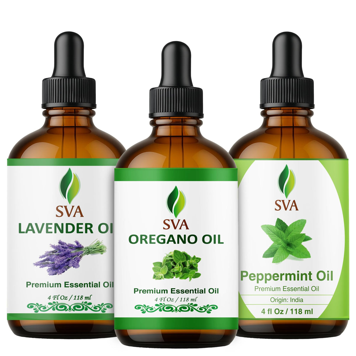 Oregano Aromatic Trio Glass Bottles with Droppers 4 Fl oz V5300