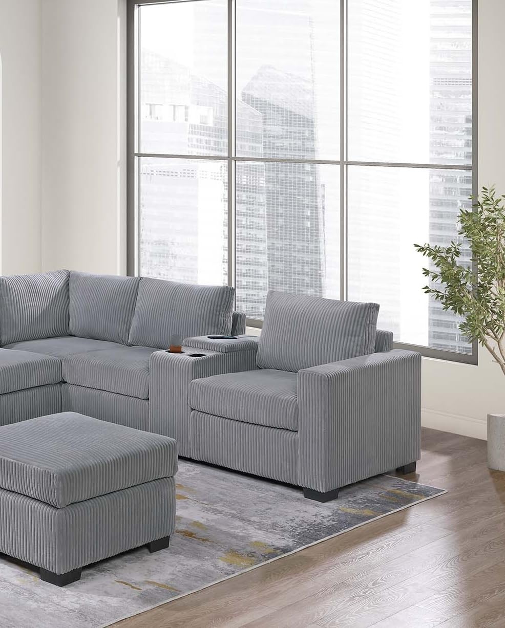 Light Gray Corduroy 4pc Sectional Sofa Set D2676