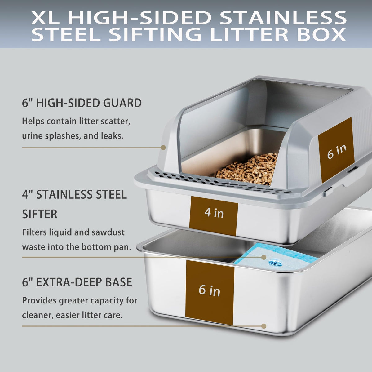 Stainless Steel Sifting Litter Box with Lid G23315