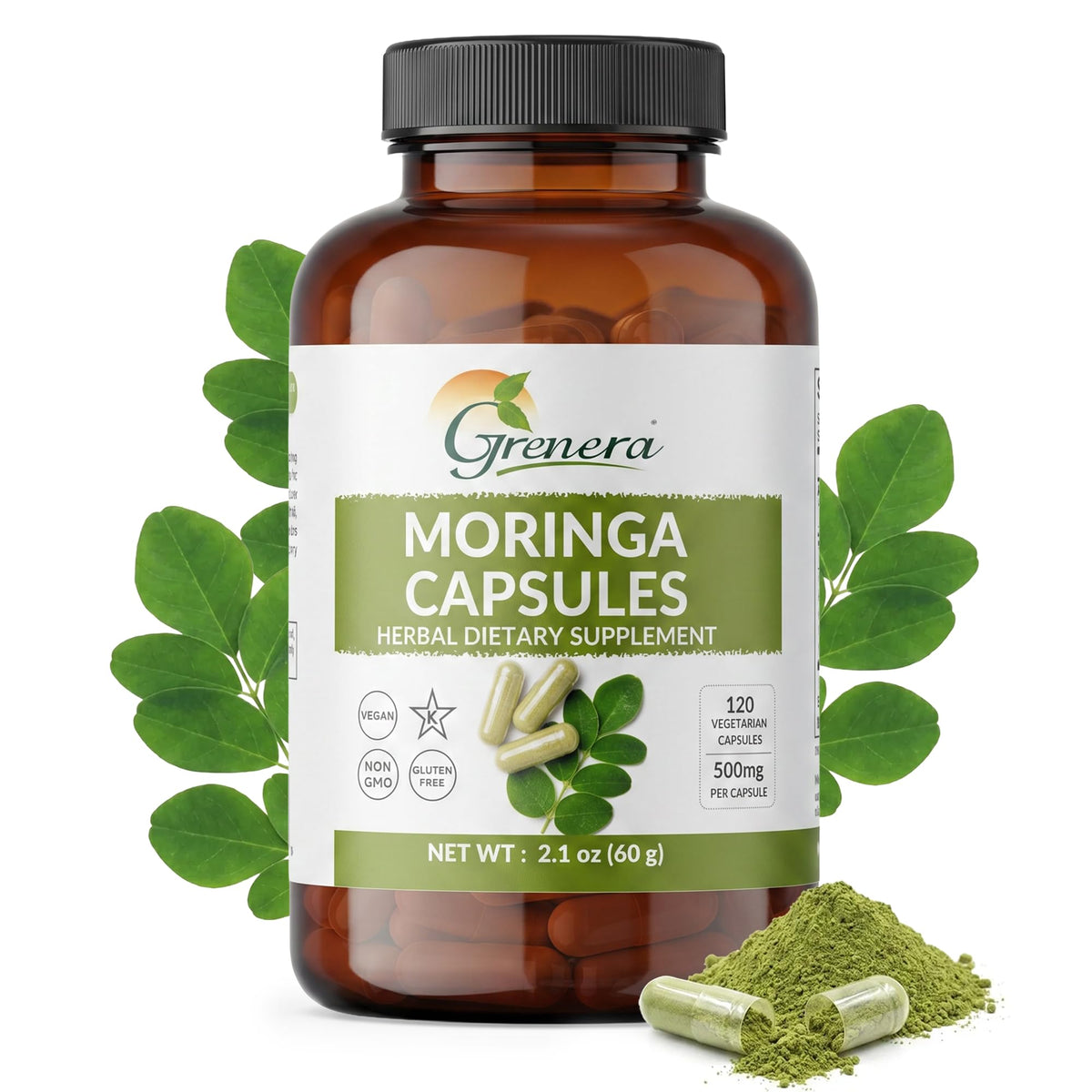 Moringa Capsules 500mg Moringa Oleifera Leaf Powder 120 Count X939009