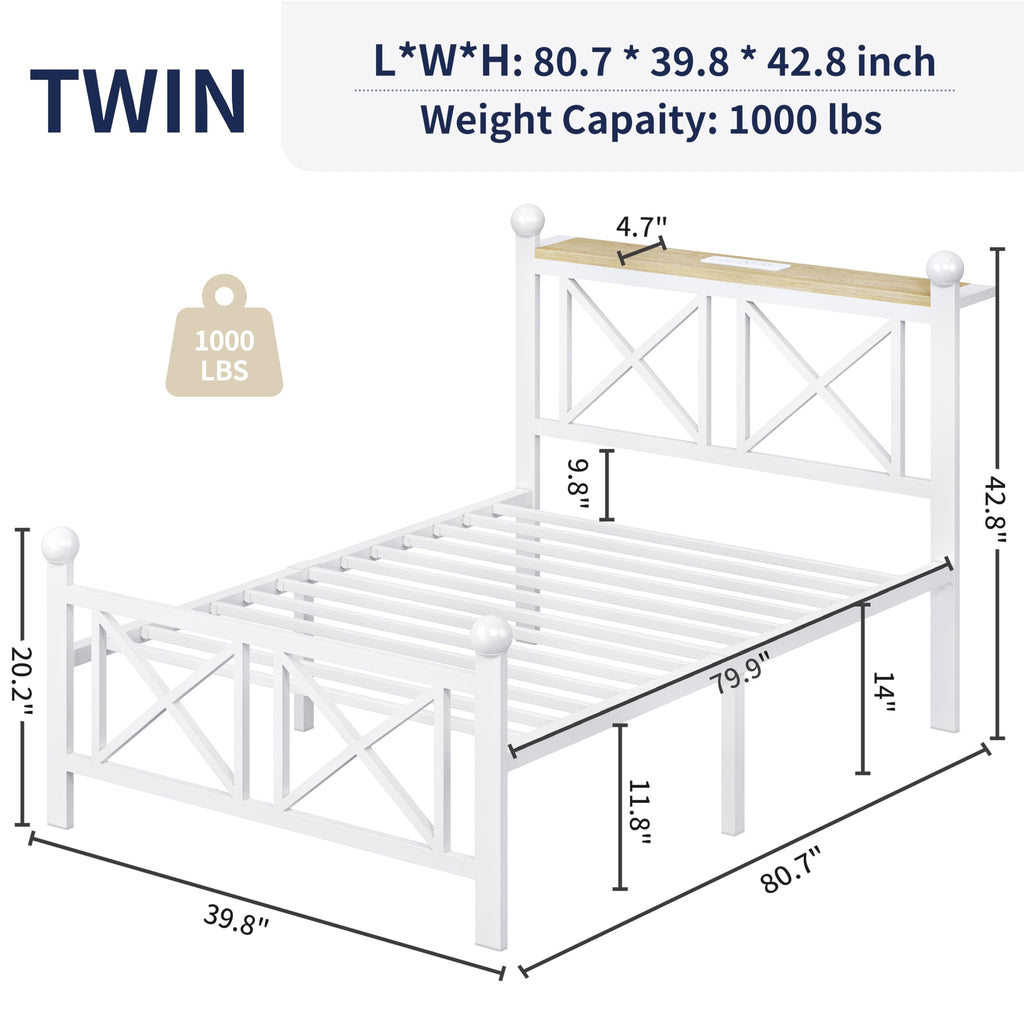 White Twin Bed Frame with Headboard and Footboard K480650