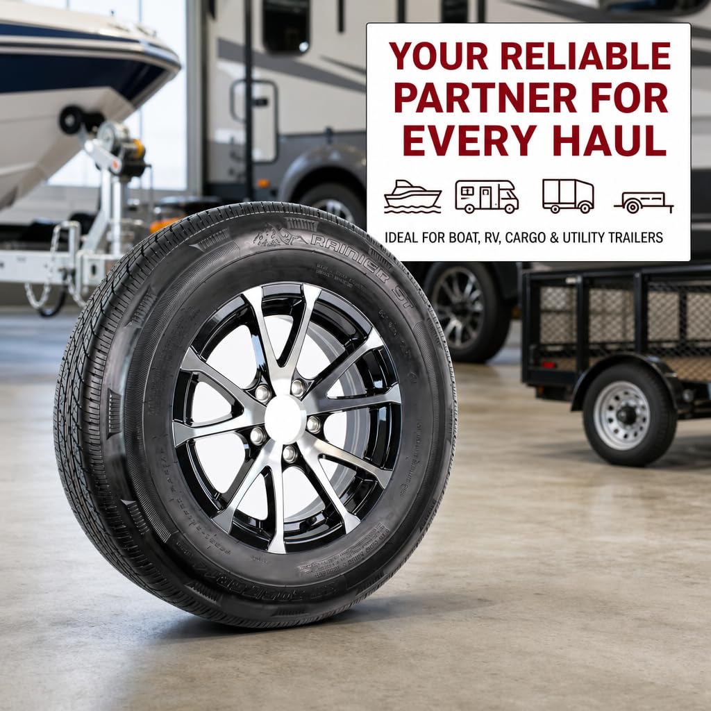 2-Pack Radial Trailer Tire Rim Assembly ST205/75R15 5 Lug Black E612