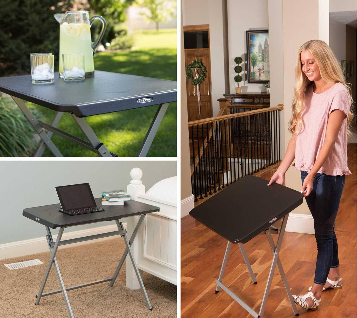 Small Folding Table, Portable Plastic Black 30 Inch T980204