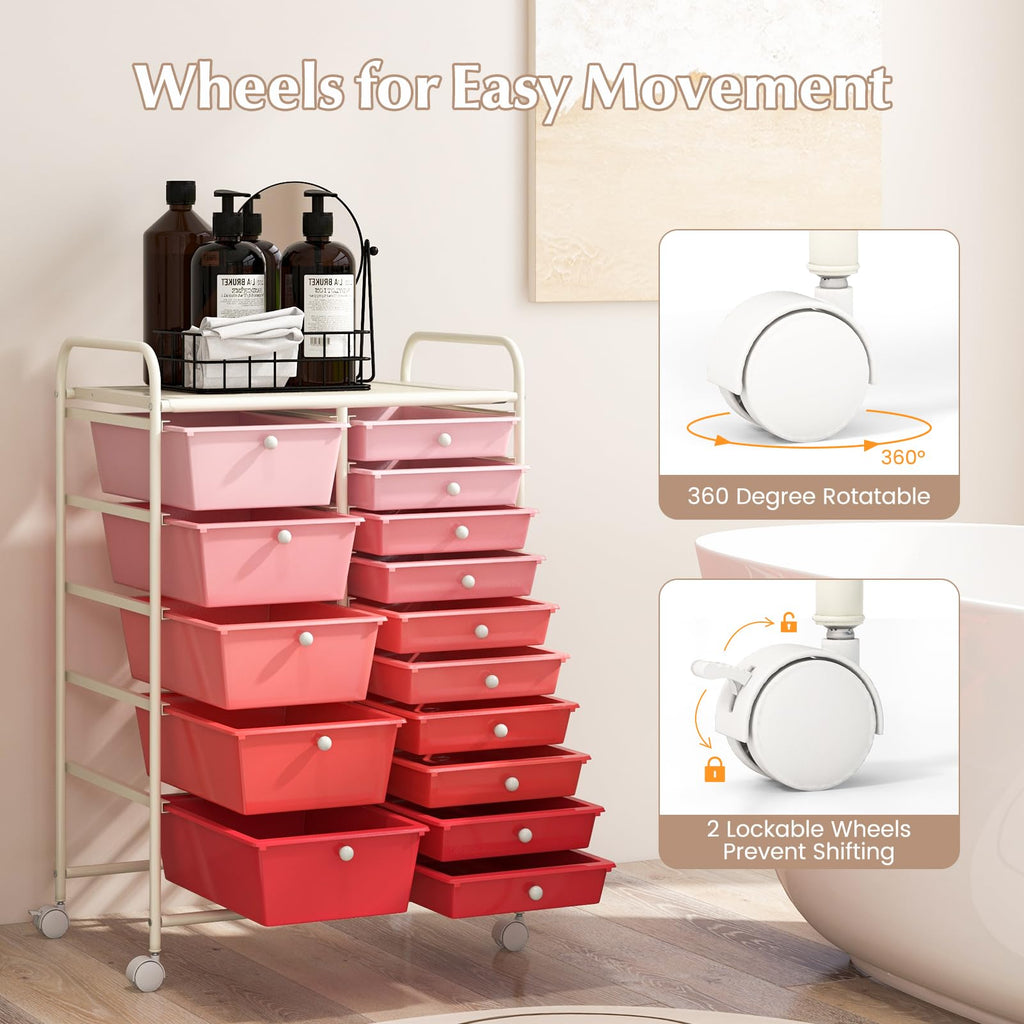 15 Drawer Multicolor Rolling Storage Cart D716262