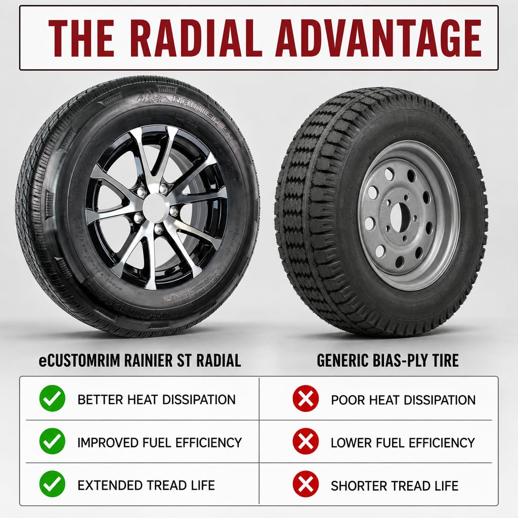 2-Pack Radial Trailer Tire Rim Assembly ST205/75R15 5 Lug Black E612