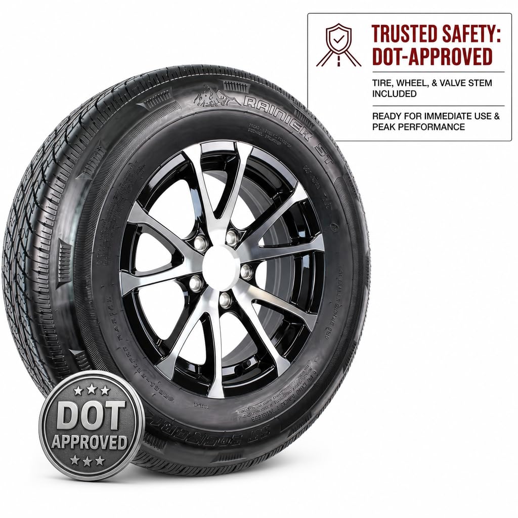 2-Pack Radial Trailer Tire Rim Assembly ST205/75R15 5 Lug Black E612