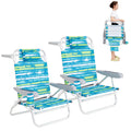 2Pcs Folding Camping Chair with Adjustable Backrest, Cup Holder & Headrest, Green J51574