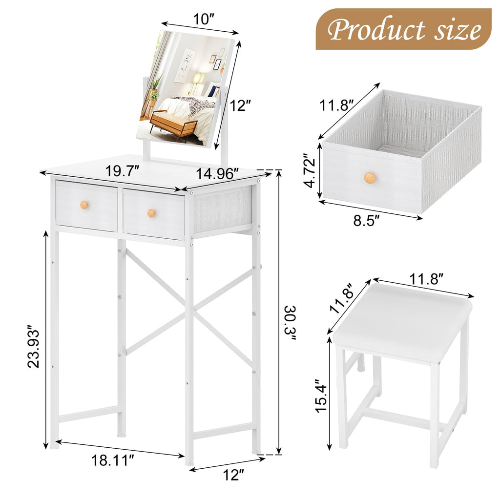 White Compact Vanity Desk with Mirror and Chair M7972